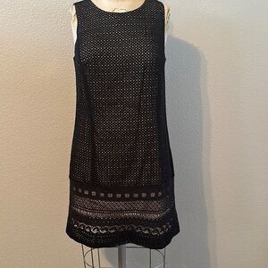 Ann Taylor Loft Black Cotton Eyelet Lace dress with nude lining. Spring.
